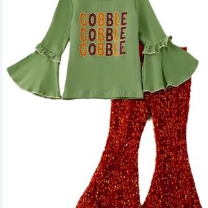 Kids Gobble Gobble Green and orange sequinflair leg Set size 6-7 new